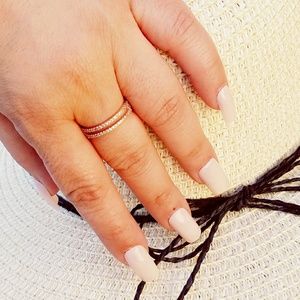 Rose Gold Double Band Ring with Cubic Zirconia Pave Setting Size 8.5